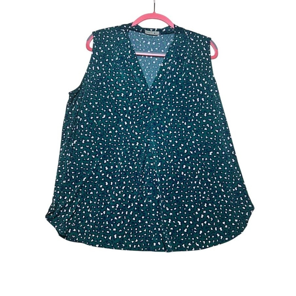Beacon Womens‎ Green Animal Print Sleeveless V-Neck Blouse TB38272-M7 Size 2X